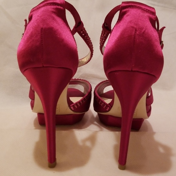 Dress Heels, Open Toe - Size: 6.5 M / Fuscia Satin - Picture 4 of 8